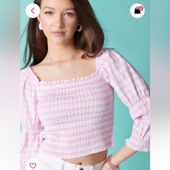 Pink and white gingham smocked top, size xs, by Franscesca - Picture 1 of 5